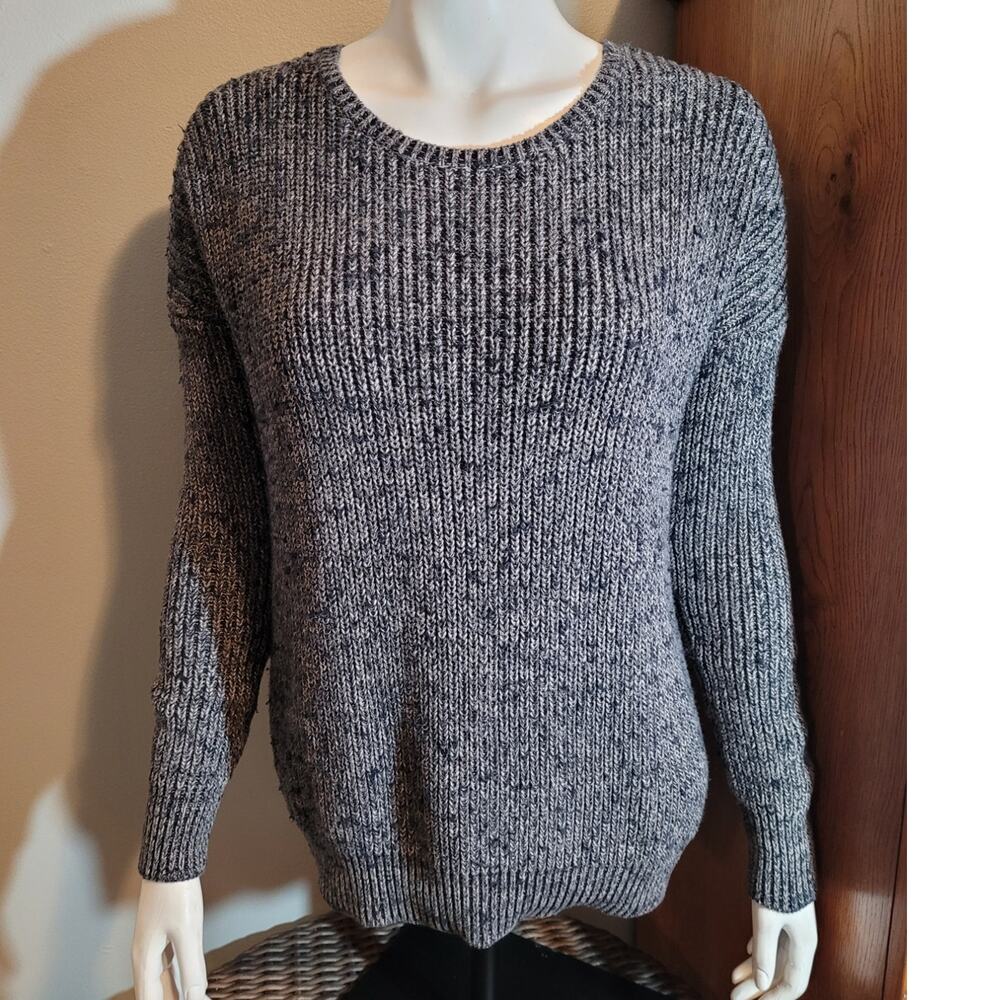 Abercrombie & Fitch M/L Gray Marled Chunky Knit Sweater Cotton Modal Linen Wool